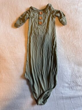 Preemie 4-6 lbs Caden Lane Olive Green Infant Gown with Wooden Button Accent